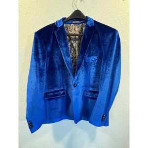 Ween Charm Mens Royal Blue Velvet Blazer Sport Coat Paisley Lining XL Party